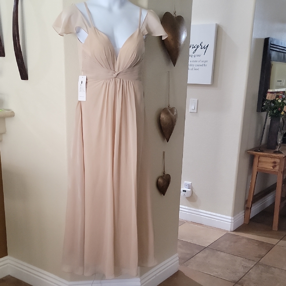 WEAR YOUR LOVE Long Dress/Gown Slit Front Spaghetti Strap Beige Sz 2 NWT
